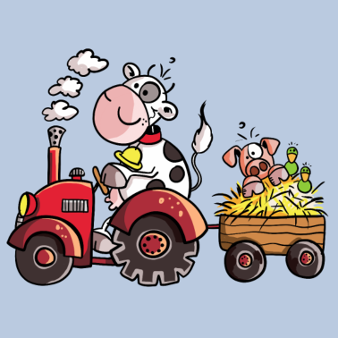 Zoom image Vache conduisant un tracteur - Agriculteur