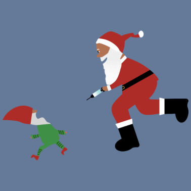 Zoom image Santa Claus tries to vaccinate Christmas gnome
