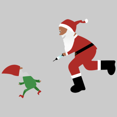 Zoom image Julenissen prøver å vaksinere julenissen