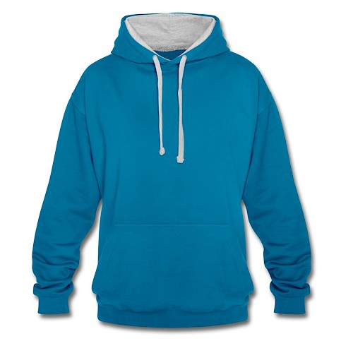 Contrast Colour Hoodie Vorne peacock blue/heather grey
