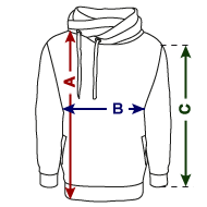 Unisex Schalkragen Hoodie Größenübersicht