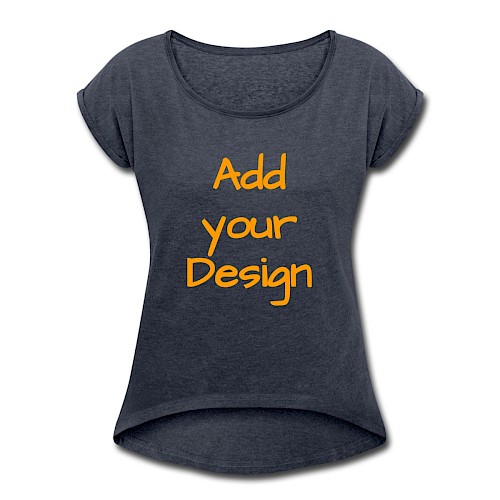 Frauen T-Shirt mit gerollten Ärmeln Navy meliert