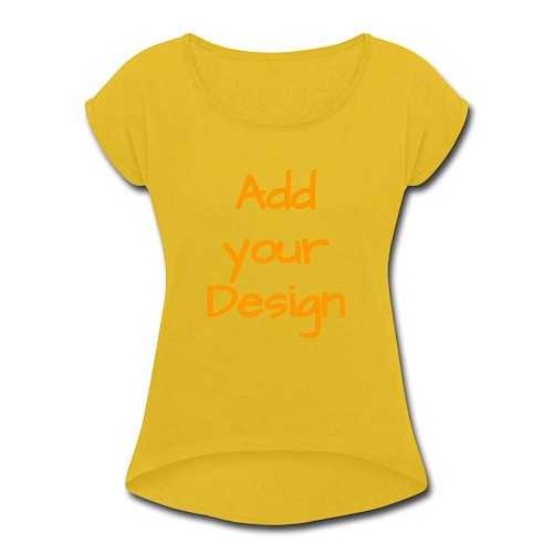 Vrouwen T-shirt met opgerolde mouwen mosterdgeel