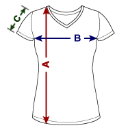 Camiseta clásica con cuello de pico para mujer Descripción general del tamaño