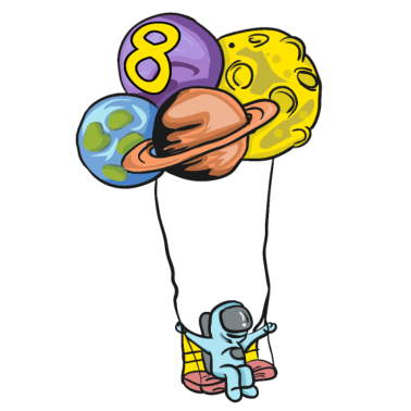 Zoom image Astronauta z balonami planety - 8 urodziny