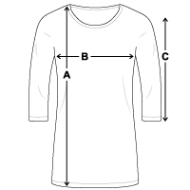 Women's Premium 3/4-Sleeve T-Shirt Size overview