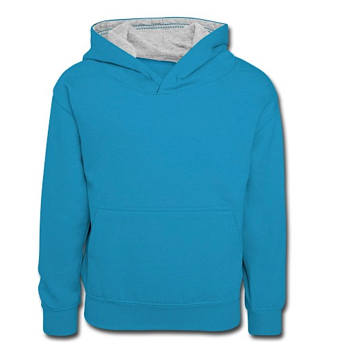 Kinder Kontrast-Hoodie Vorne Pfauenblau/Grau meliert