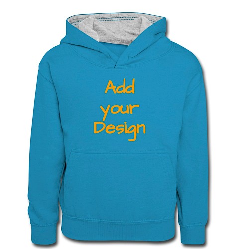 Kinder Kontrast-Hoodie Pfauenblau/Grau meliert
