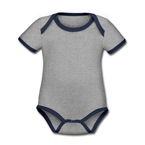 Baby Bio-Kurzarm-Kontrastbody Vorne Grau meliert/Navy